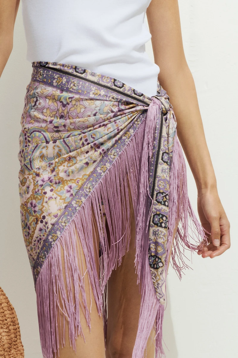 Fringed Satin Hip Scarf