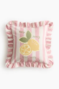 Ruffle-Trimmed Cotton Cushion Cover