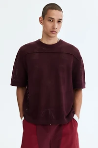 Boxy Relaxed-Fit Open-Knit T-Shirt