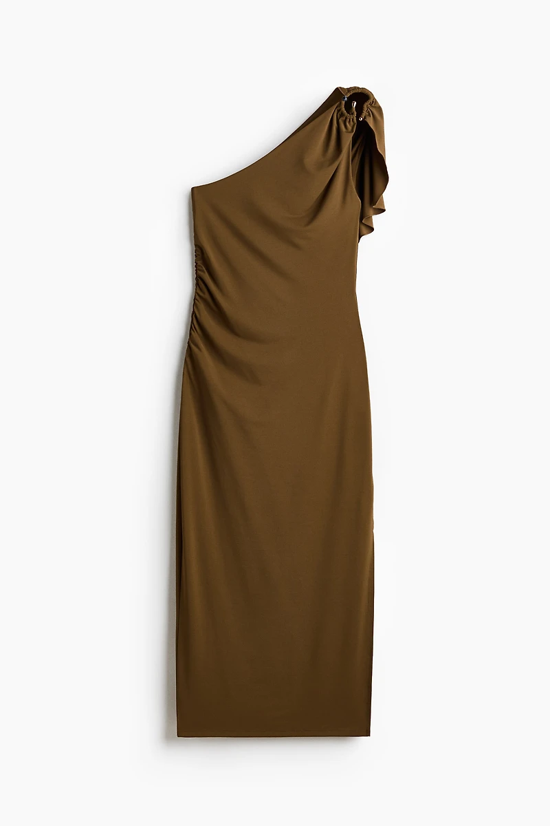 Draped-Panel One-Shoulder Dress