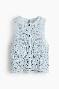 Crochet-Look Button-Front Top