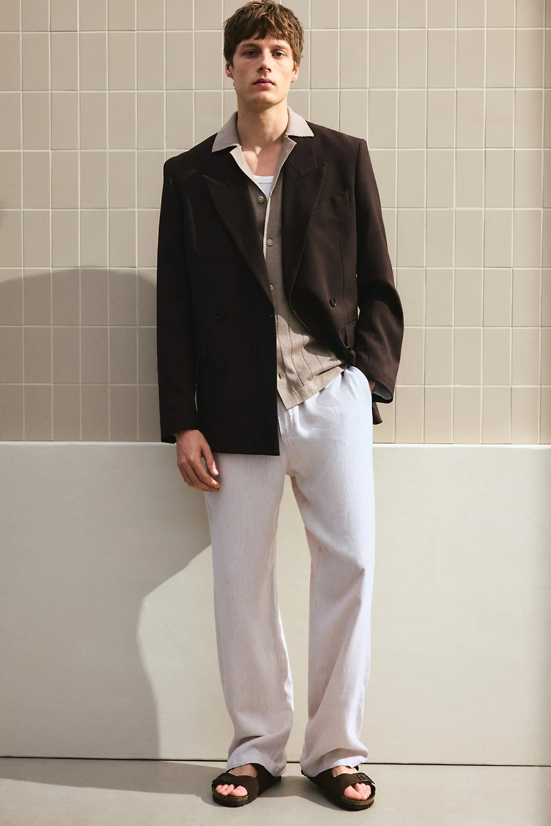 Chemise coupe classique lin mélangé à col cubain