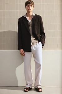 Chemise coupe classique lin mélangé à col cubain