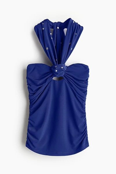 Rhinestone-Detail Halterneck Top