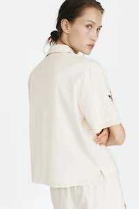 Linen-Blend Pajama Shirt