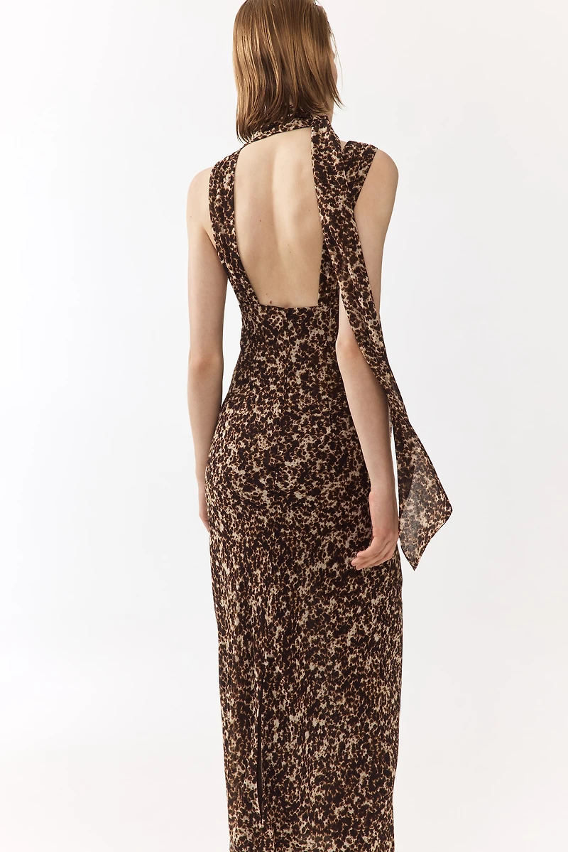 Scarf-Detail Chiffon Dress