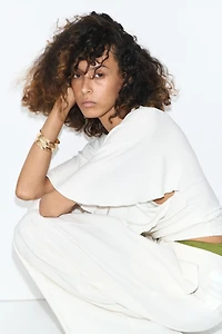 Batwing-Sleeved Ribbed Top