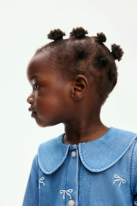 Embroidered-Detail Denim Shirt Dress