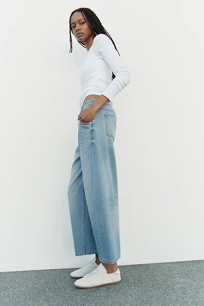 High-Waist Barrel-Leg Ankle Jeans