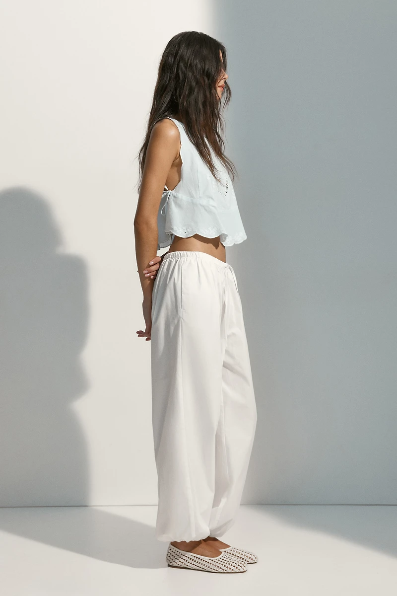 Embroidered Tie-Detail Top