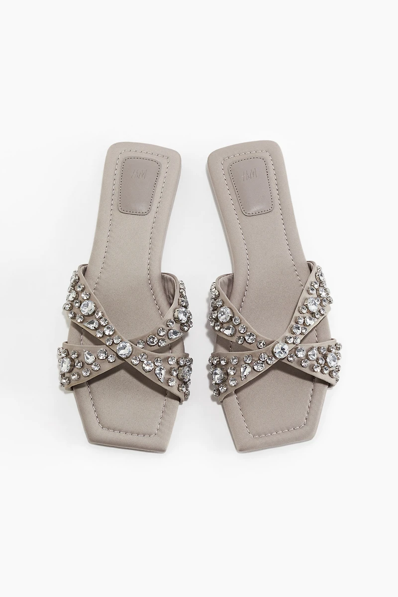 Rhinestone-Embellished Satin Sandals