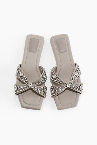 Rhinestone-Embellished Satin Sandals