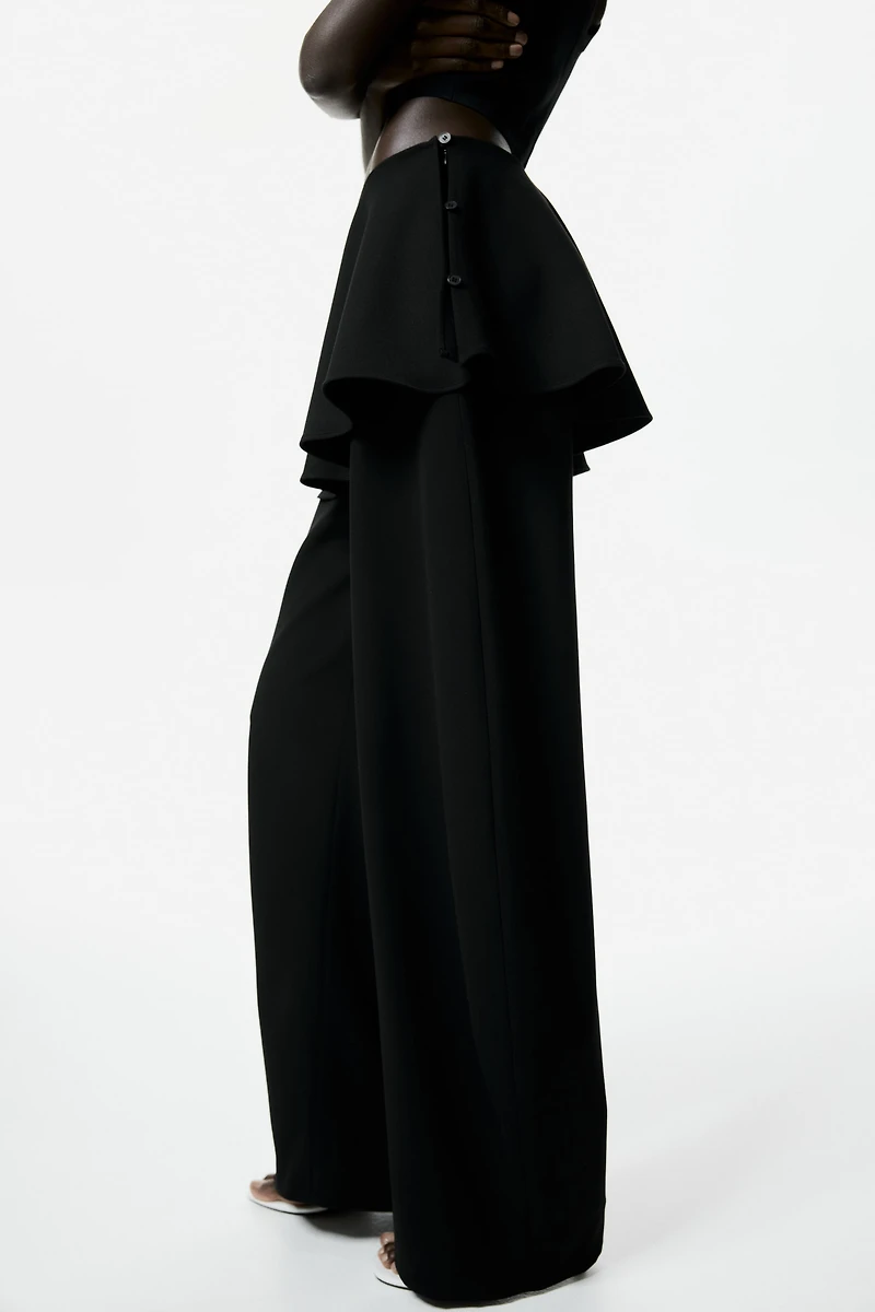 Skirt-Layered Barrel-Leg Pants