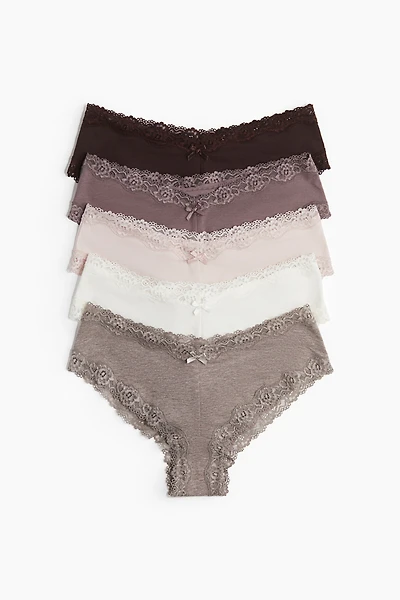 Lot de 5 culottes Hipster en coton avec dentelle