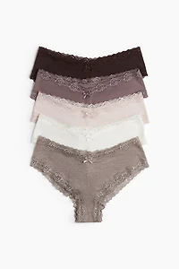 Lot de 5 culottes Hipster en coton avec dentelle