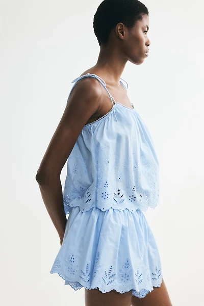 Pull-On Shorts with Eyelet Embroidery