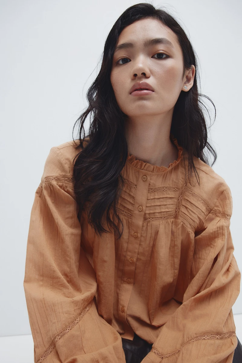 Ruffle-Collar Cotton Blouse