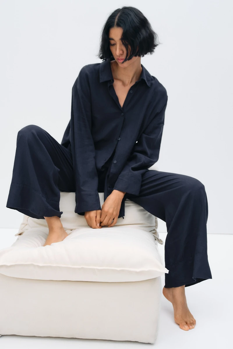 Wide-Leg Linen-Blend Pants