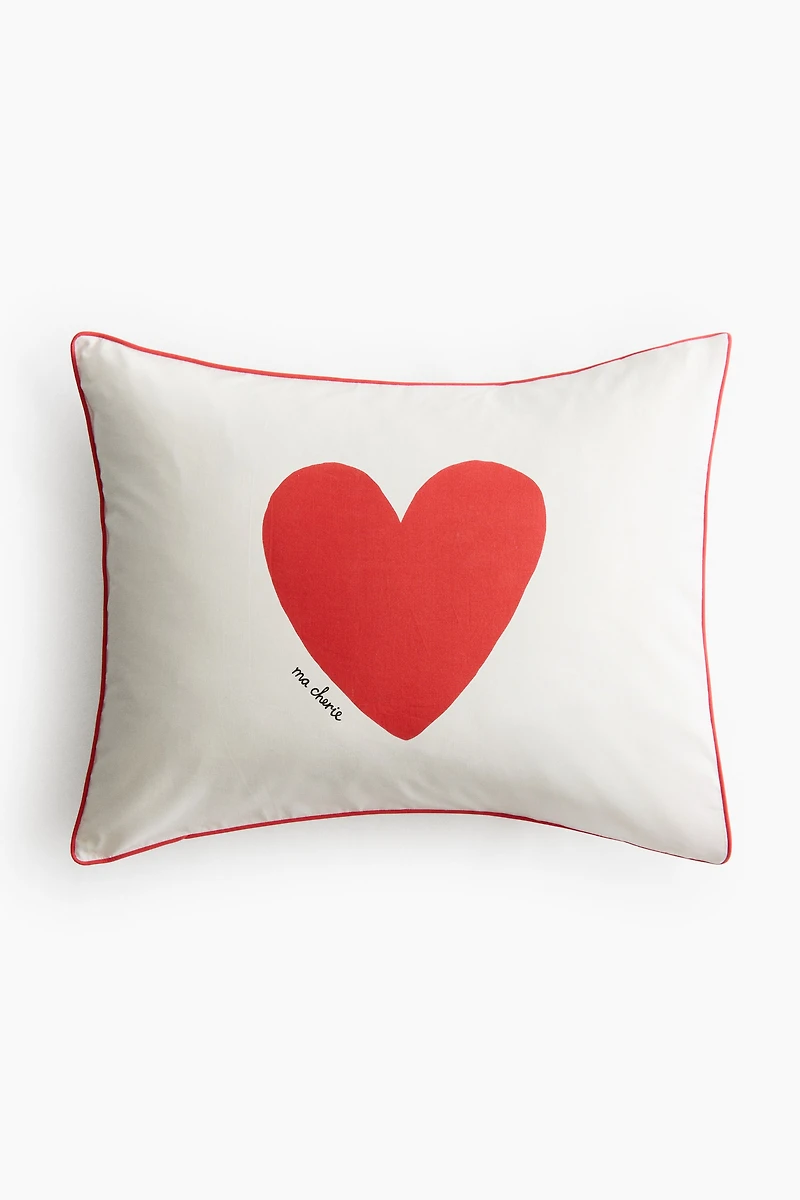 Cotton Pillowcase with Printed Motif