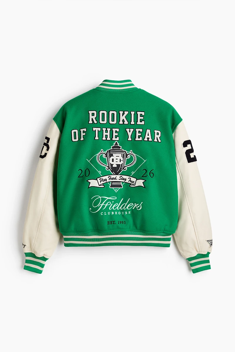 Motif-Detail Baseball Jacket