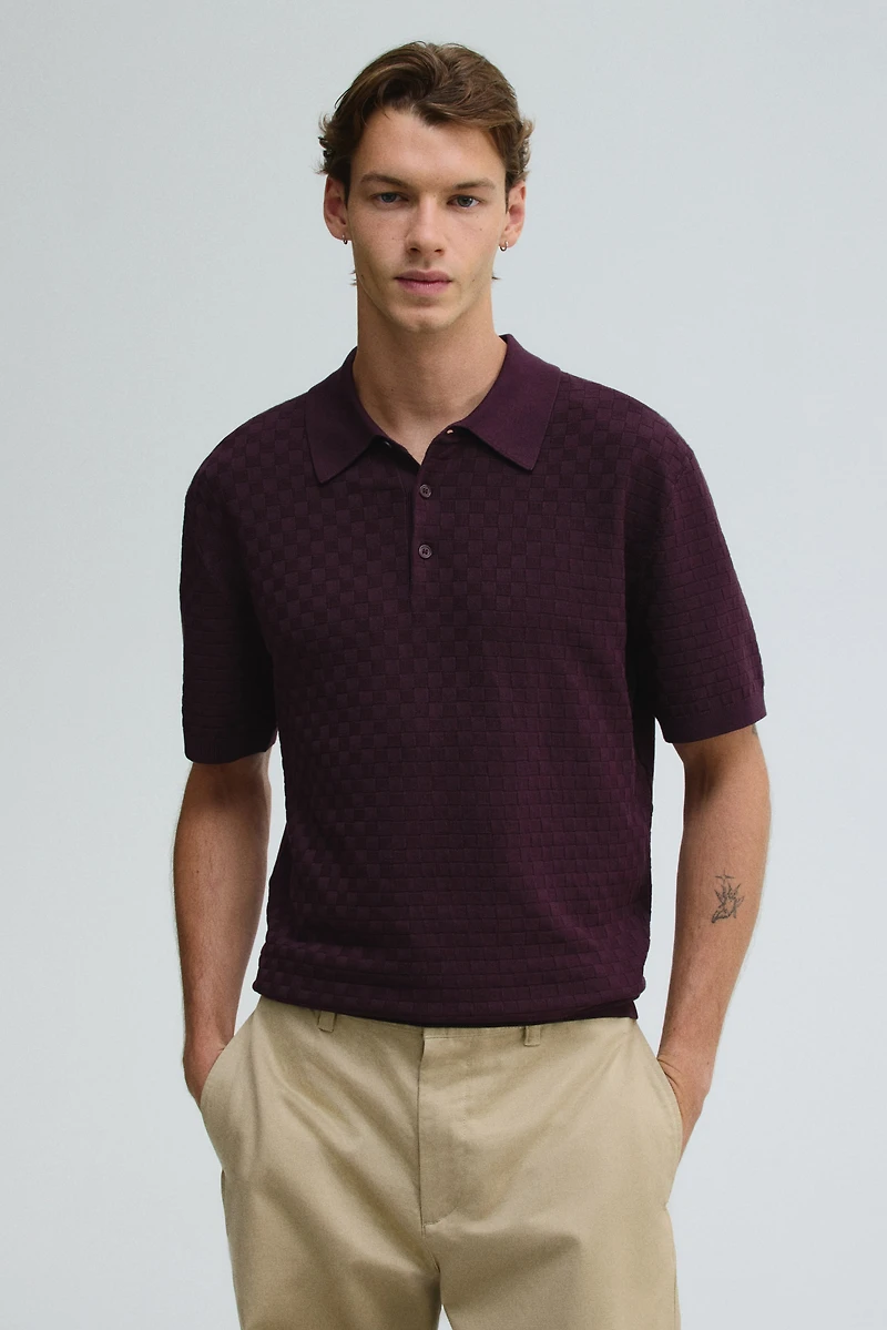 Slim-Fit Textured-Knit Polo Shirt
