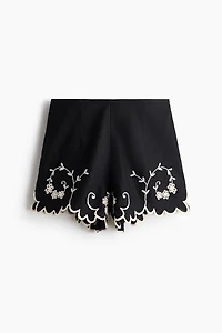 Linen-Blend Shorts with Embroidery