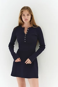 Rib-Knit Dress with Flared Skirt