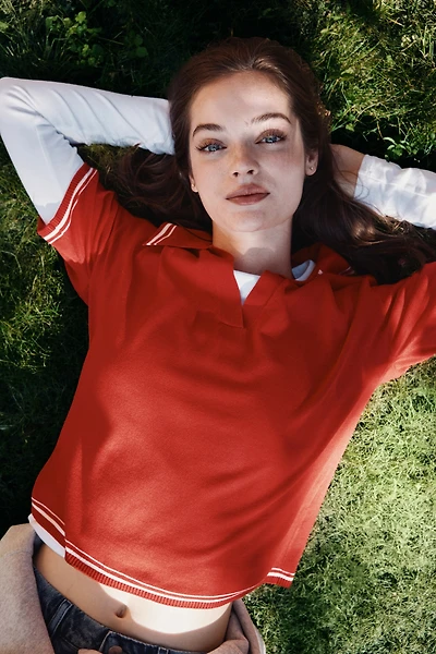 Oversized Fine-Knit Polo Shirt