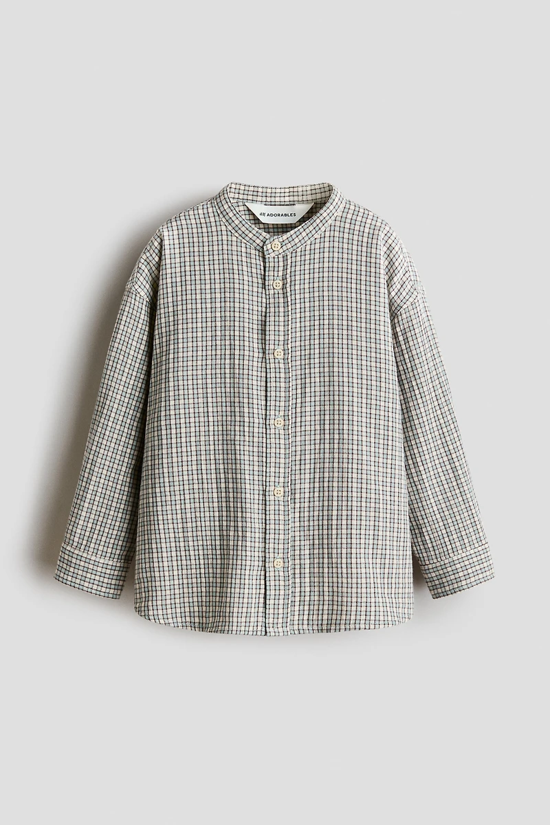 Cotton Band-Collar Shirt