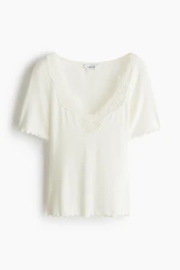 Lace-Trimmed Ribbed Top