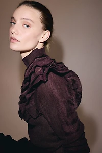 Ruffle-Detail Mock Turtleneck Top