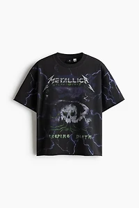 Oversized Printed Raw-Edge Cotton T-Shirt