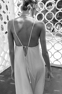 Crinkled Dress with Tie Shoulder Straps