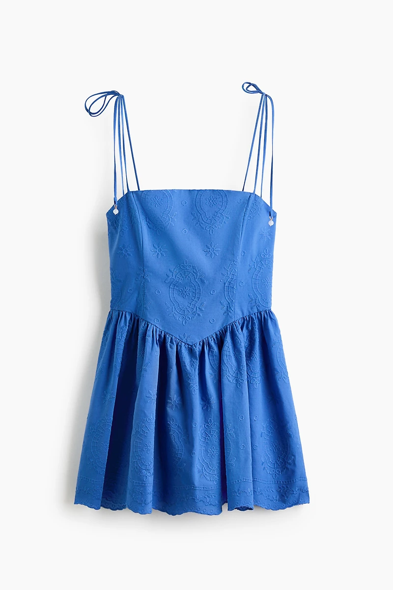 Embroidered Dress with Flared Skirt