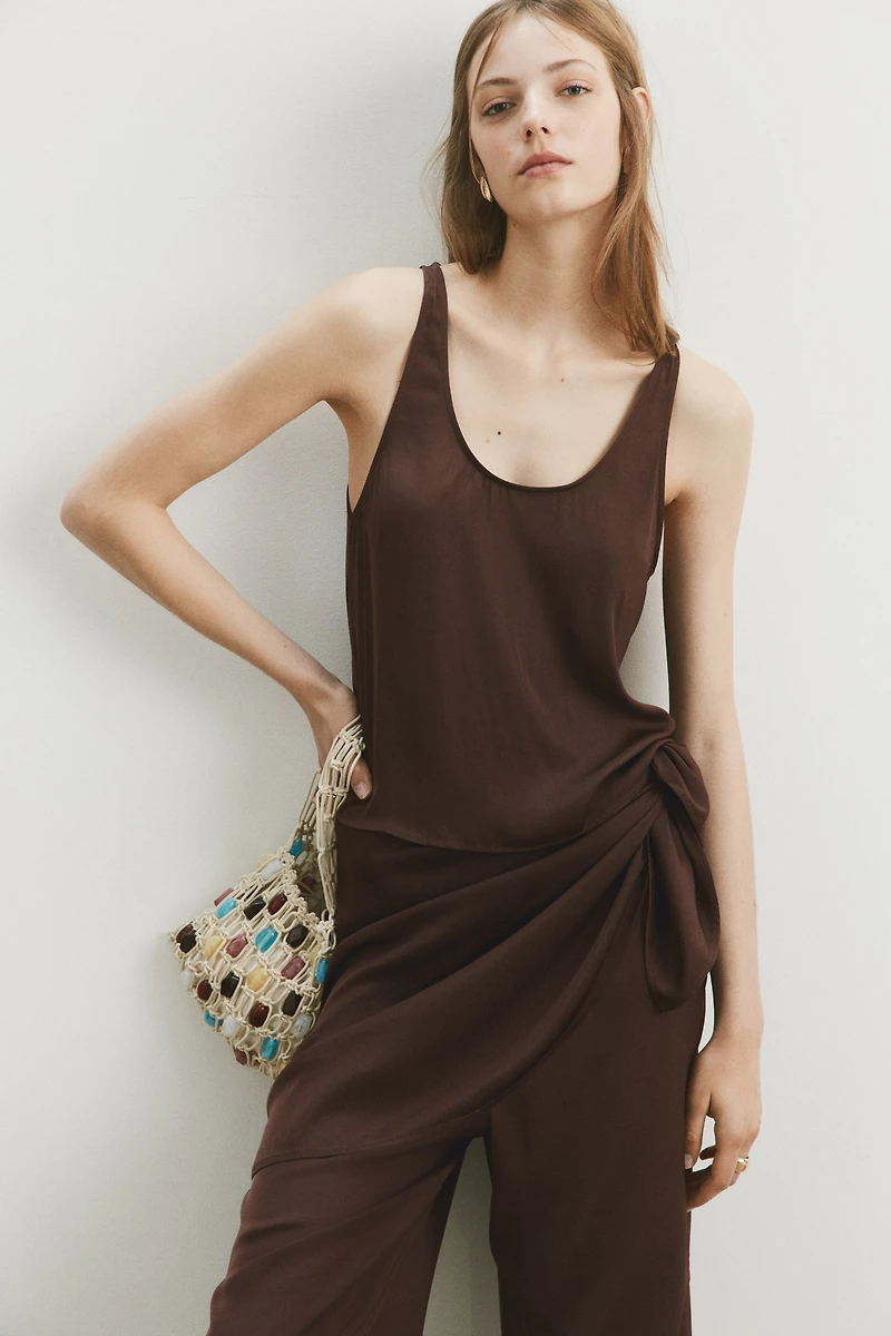 Scarf-Detail Chiffon Pants