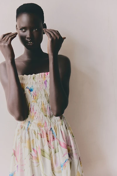 Smocked-Bodice Strappy Dress