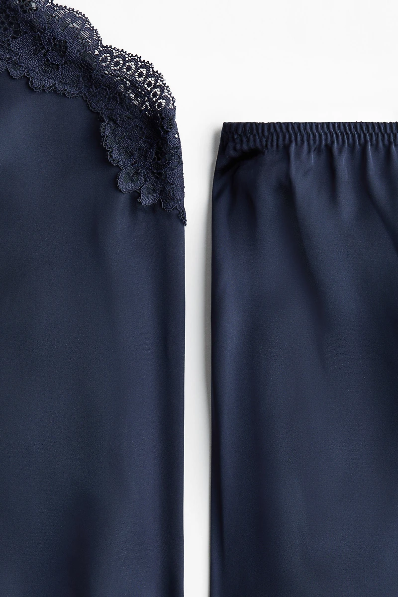 Lace-Trimmed Satin Pajamas