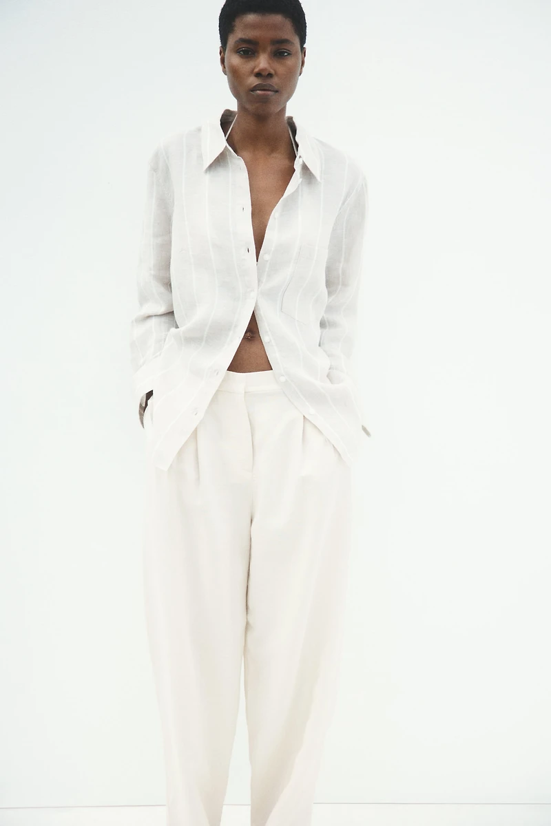 Pantalon tonneau en lin mélangé