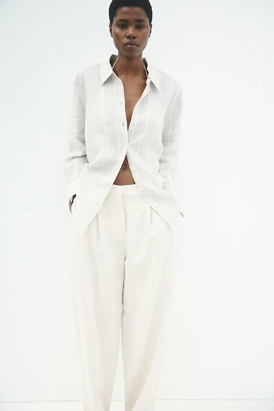 Pantalon tonneau en lin mélangé