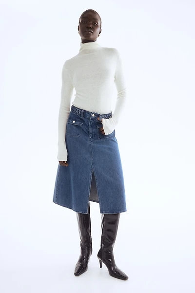 Braided-Trim Denim Skirt