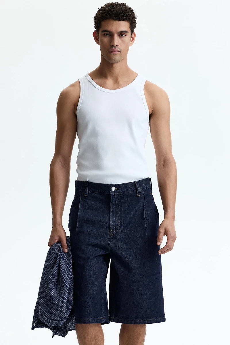 Baggy Pleated Denim Shorts