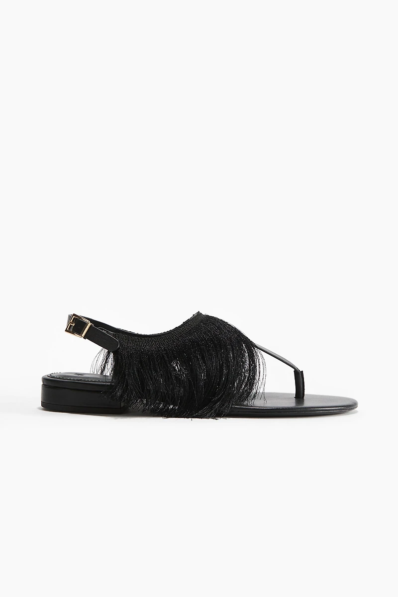 Fringe-Trimmed Sandals