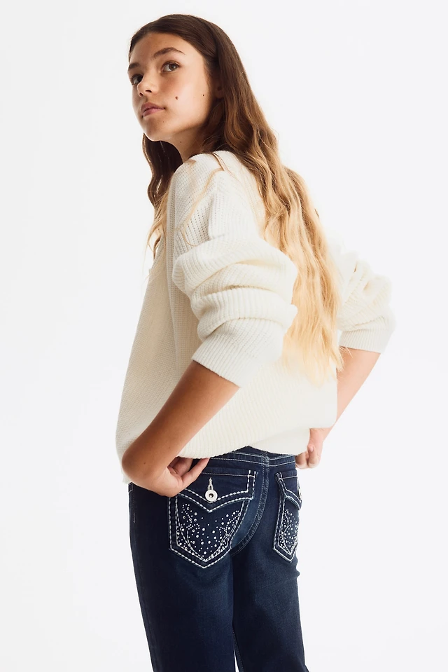 Embroidered-Detail Flared Low Jeans