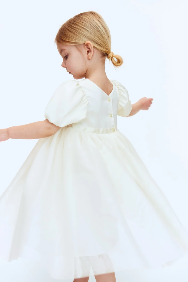 Tulle-Skirt Satin Dress