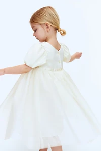 Tulle-Skirt Satin Dress