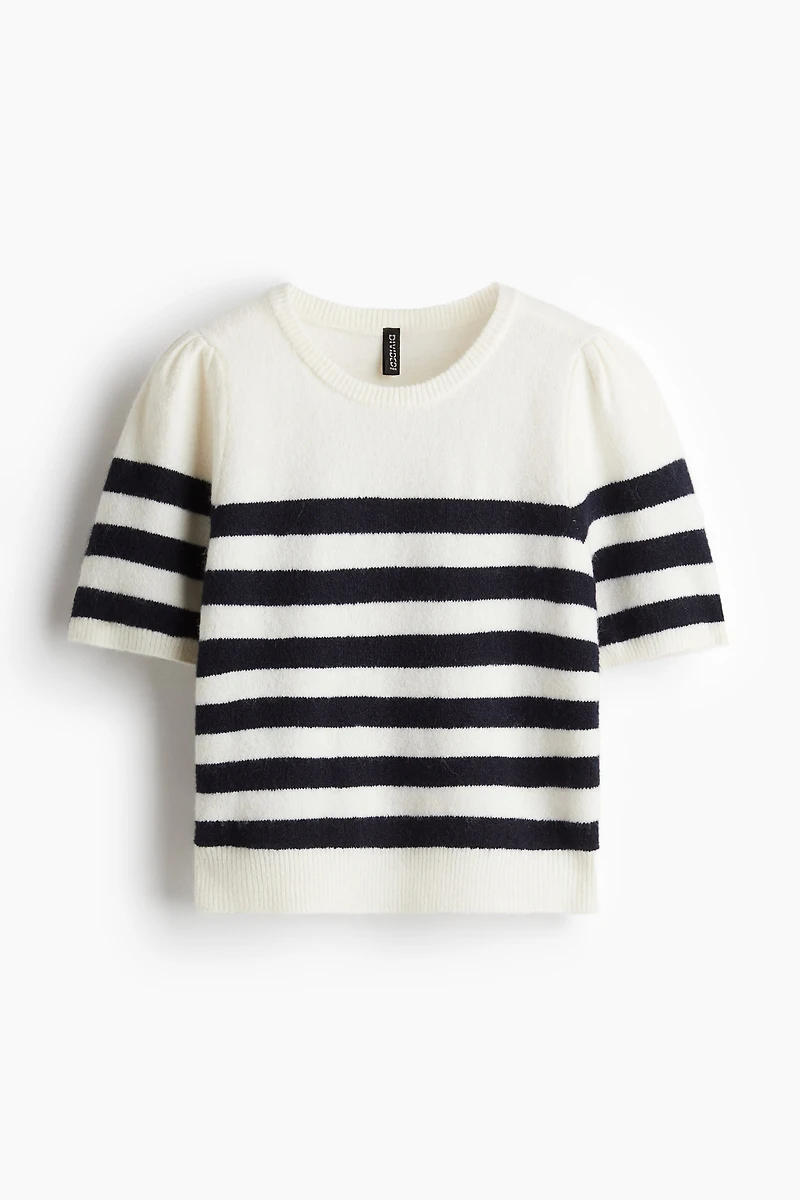 Fine-Knit Puff-Sleeved Top