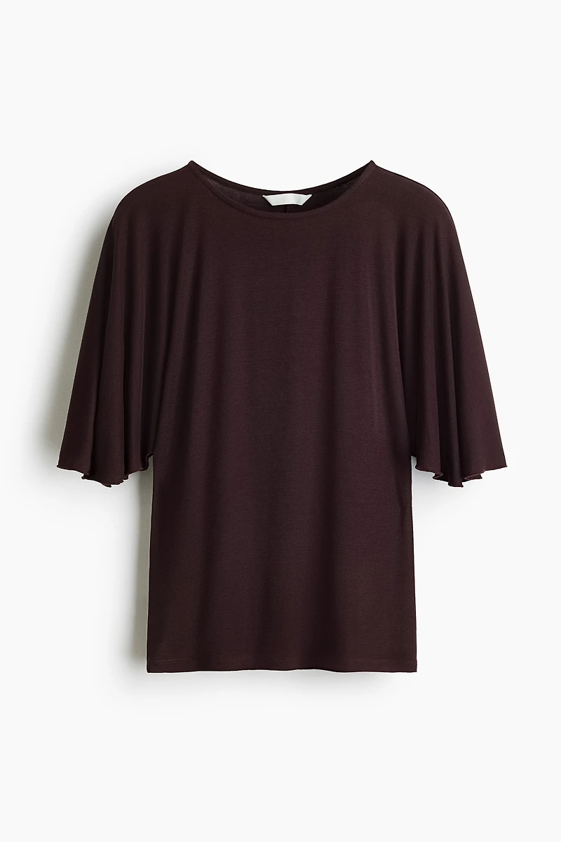 Batwing-Sleeved Ribbed Top