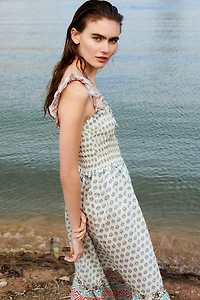 Smocked Dress with Flared Skirt