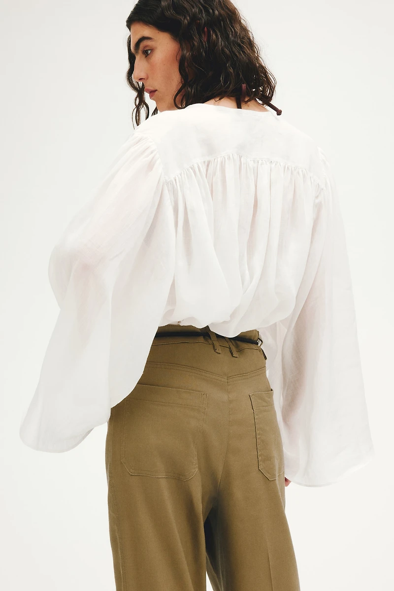 Linen-Blend Bootcut Pants