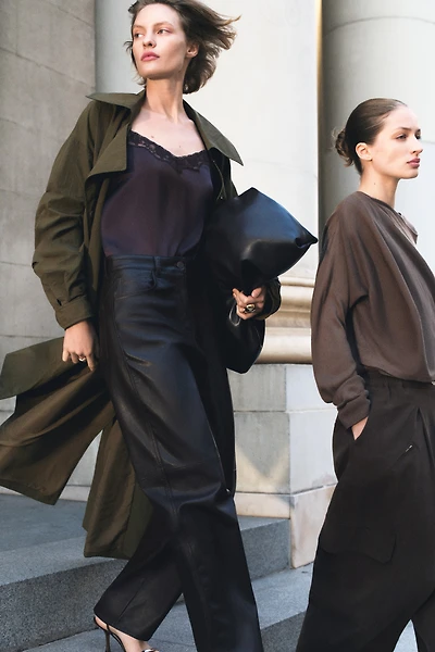 Barrel-Leg Coated Pants